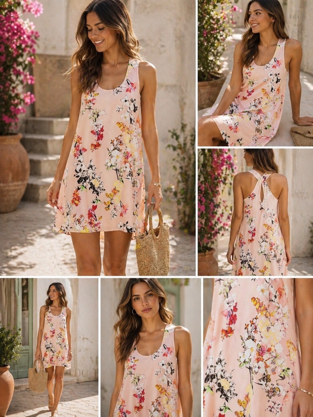 🌸 Club Monaco Floral Print Sleeveless Dress Size 00 | Pink Multicolor Crossback